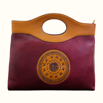Pure Leather Carving Design Women Casual Handbag